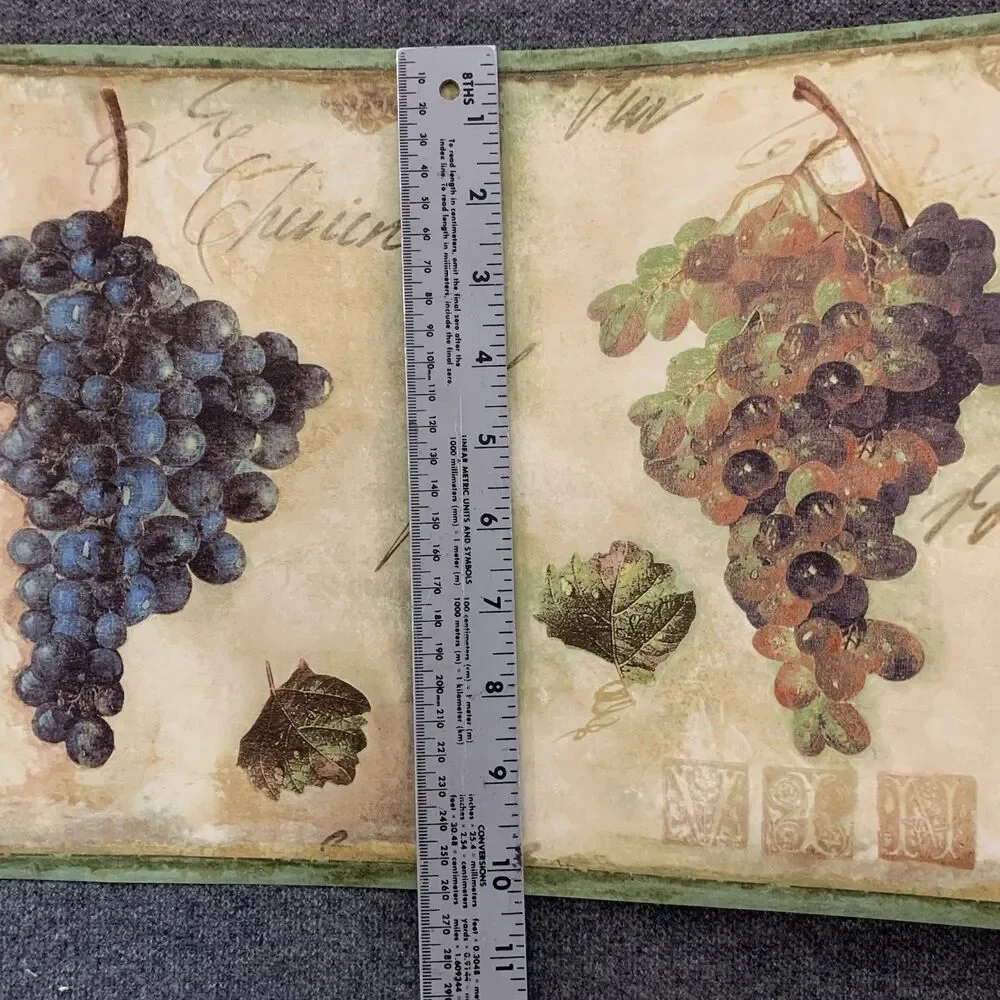 GRAPES & WINE LABELS WALLPAPER BORDER Pre-pasted 10 1/4 in. high x 15 ft. long